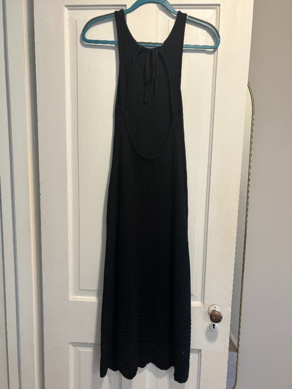 Miss Love Black Crochet Midi Dress with Open Tie-Back